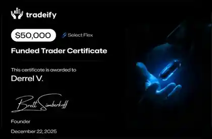 Funded trader certificate for a $50,000 account