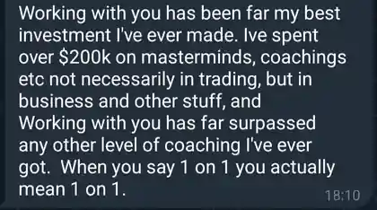 Text message from a student calling the coaching their best investment